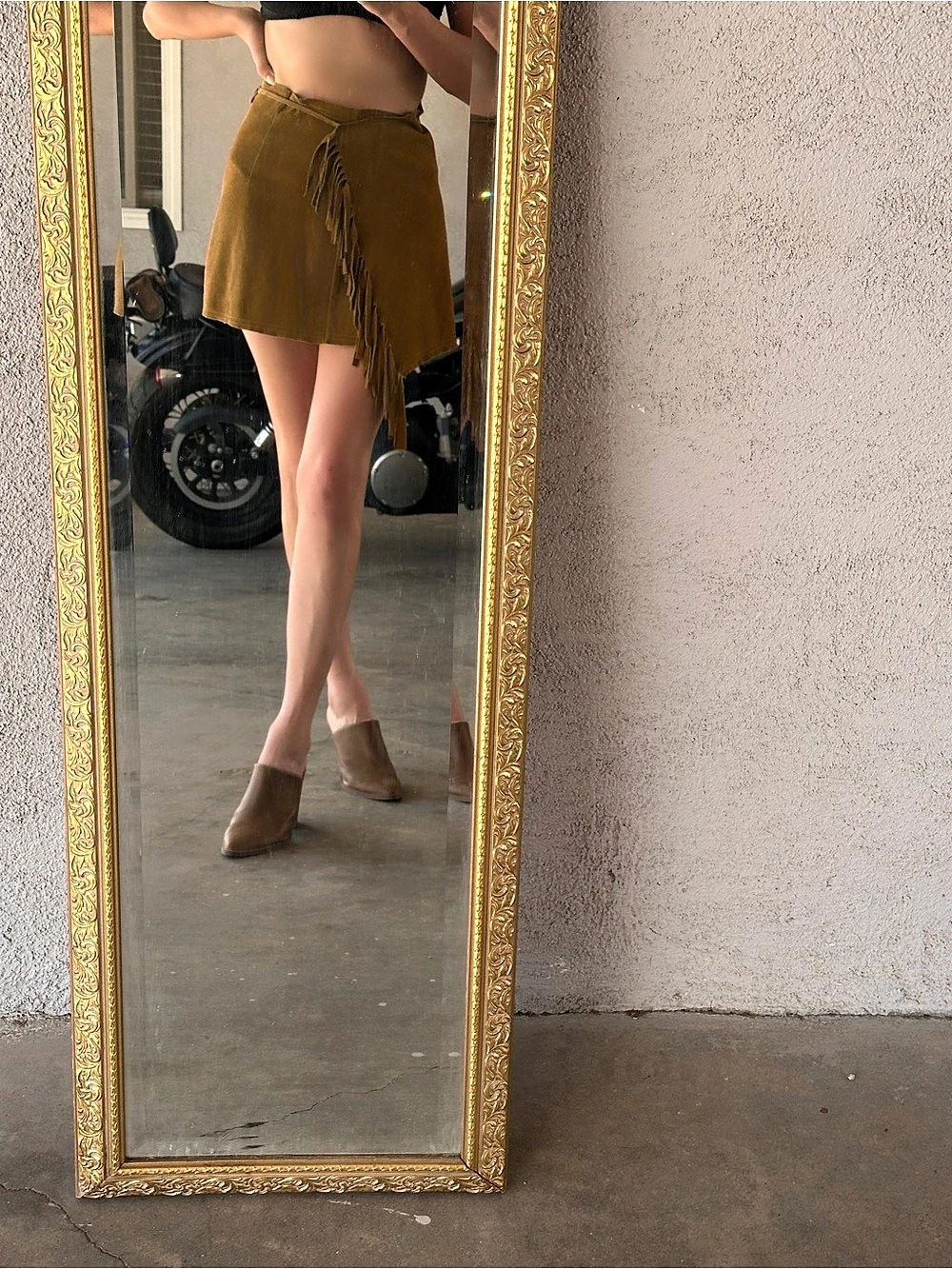 Brown Fringe Mini Skirt